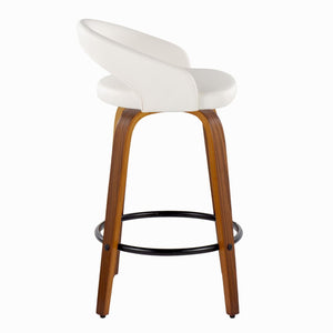 English Elm Fixed-height Swivel Counterstools Mahogany Wood Chrome Footrest Velvet Seat Set of 2 White B202S01776