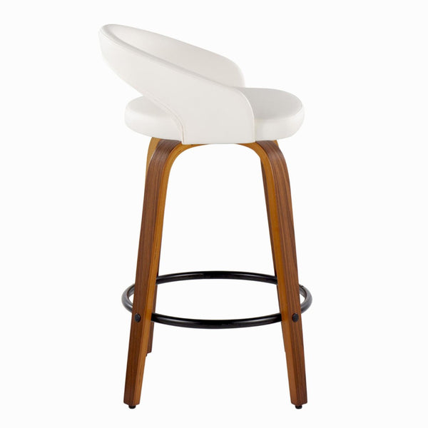 English Elm Fixed-height Swivel Counterstools Mahogany Wood Chrome Footrest Velvet Seat Set of 2 White B202S01776