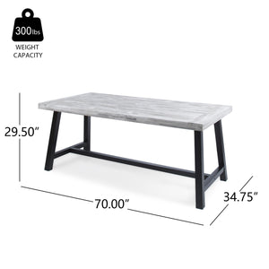 English Elm Christopher Knight Home® - Outdoor Weatherproof Acacia Wood Dining Table with Rustic Metal Frame for Patio, Poolside Gatherings Grey+Black N768P197034G