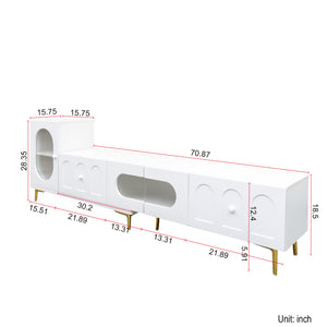 English Elm Wood Extendable TV Stand with Retractable Cabinet and Ample Storage for Living Room Media Centers White W331S00177