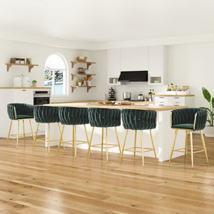 English Elm Counter Height Stools Set of 2 Mid-century Metal Legs Ergonomic Kitchen Island Seating Green T3623P430902