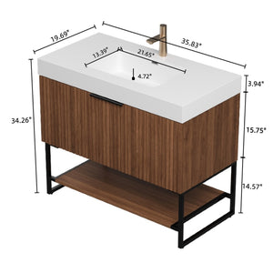 English Elm Dina Floating Bathroom Vanity Sintered Stone Top Glass Basin Striped Plywood Cabinet W2615S00255