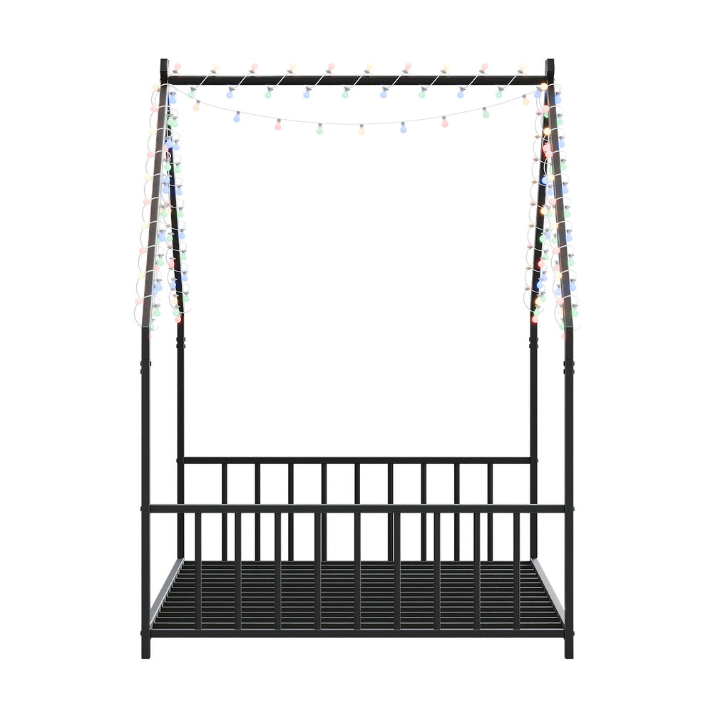 English Elm Twin iron roof bed frame with LED light strips for kids, sturdy 350lb capacity, easy 30-min assembly Black W1820P308329
