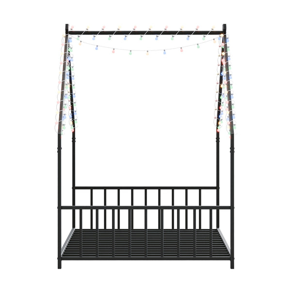 English Elm Twin iron roof bed frame with LED light strips for kids, sturdy 350lb capacity, easy 30-min assembly Black W1820P308329