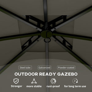 English Elm Double Tier Outdoor Gazebo with Arched Windows Steel Frame and Uv Resistant Polyester Canopy Dark Gray T3971P426847