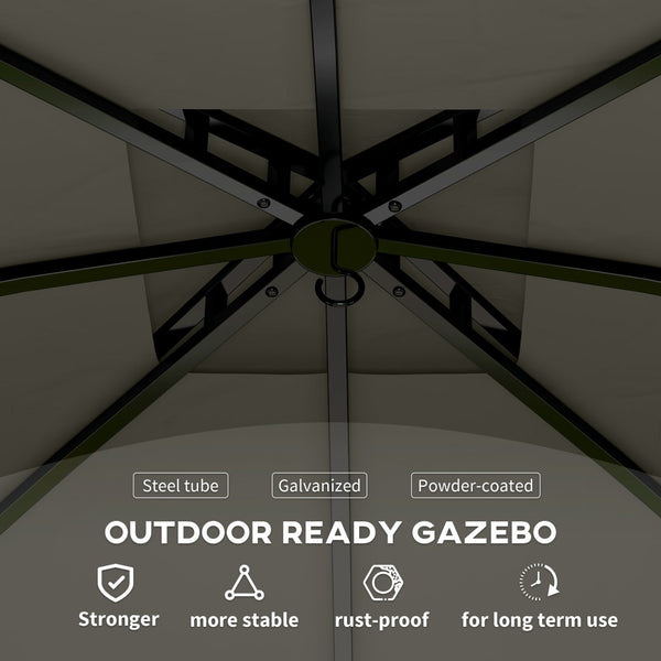 English Elm Double Tier Outdoor Gazebo with Arched Windows Steel Frame and Uv Resistant Polyester Canopy Dark Gray T3971P426847