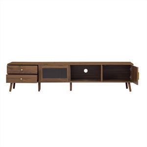 English Elm 76" Wood Grain Media Console with Glass Doors Deep Drawers and Living Room Storage N710P397467P