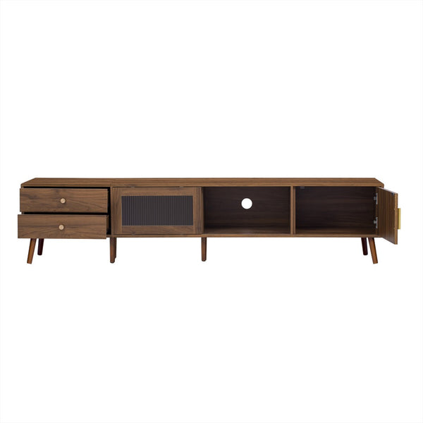English Elm 76" Wood Grain Media Console with Glass Doors Deep Drawers and Living Room Storage N710P397467P