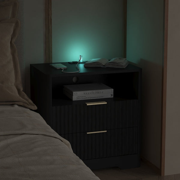 English Elm Nightstand Smart Bedside Table with Usb Charging Voice Light and Cabinet Storage W1321P399420