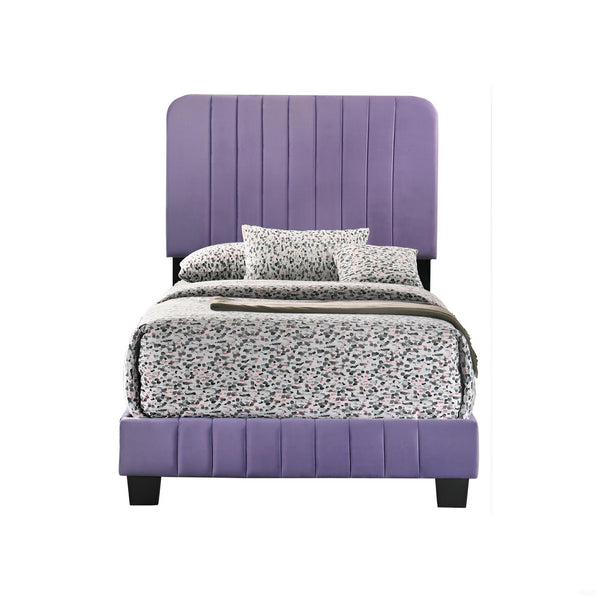 English Elm Contemporary Full Size Velvet Channel Tufted Bed with Sturdy Wooden Slats and Easy One‑Box Shipments Purple 28.5 L x 44.5 W x 5 H B078107903