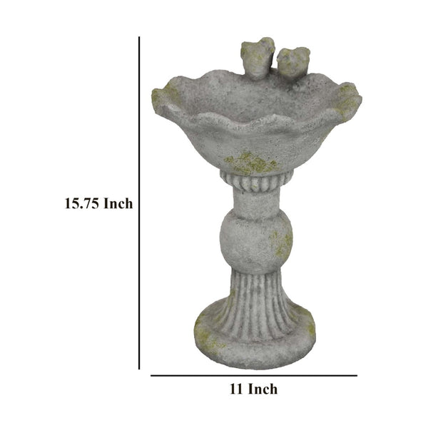 English Elm Ivina Terracotta Bird Bath Feeder Rustic Garden Ornament with Scalloped Basin Grey Green B056P416948