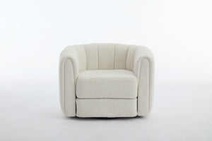 English Elm Swivel Teddy Barrel Chair with 360° Rotation, Plush Upholstered Bucket Seat, Solid Wood Frame White Teddy W2606P187688