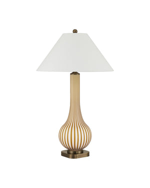 Currey & Company Striae Table Lamp - Artisan-made Glass Design With Striated Pattern, Antique Brass Accents & Elegance Yellow Glass 6000-1019-currey-company