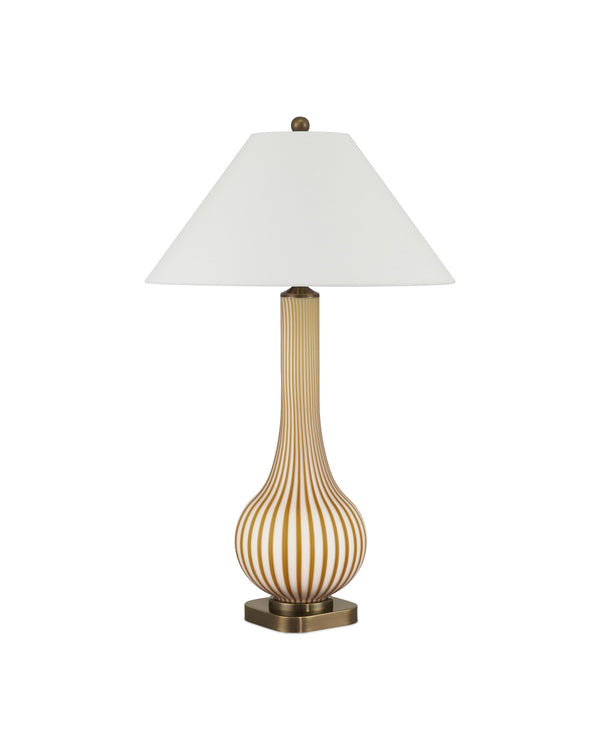 Currey & Company Striae Table Lamp - Artisan-made Glass Design With Striated Pattern, Antique Brass Accents & Elegance Yellow Glass 6000-1019-currey-company