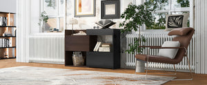 English Elm 32.5''-58.8''W Expandable Rotating Storage Cabinet with Drawer & Flip Doors, Modern Black Walnut Elegance N845P261744D