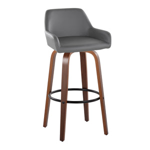 English Elm Daniella 30" Fixed-Height Barstools In Grey Faux Leather & Walnut Wood - Stylish Set Of 2 For Home B202S00556