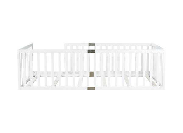 English Elm Twin House Frame Floor Bed Rubberwood with Roof Canopy and Safety Rails for Kids White W504P429530