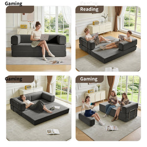 English Elm Cloud Corduroy Tri-fold Futon Sofa Converts to Bed for Dorms and Small Spaces W1765P295042