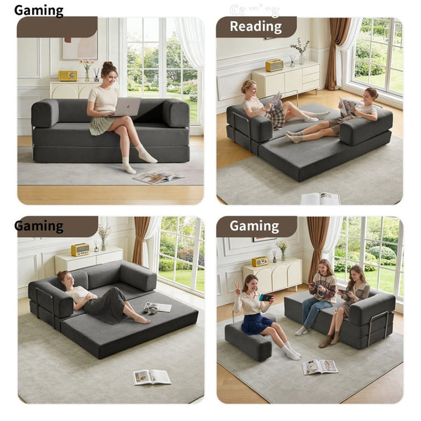 English Elm Cloud Corduroy Tri-fold Futon Sofa Converts to Bed for Dorms and Small Spaces W1765P295042