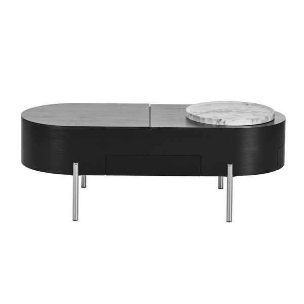 English Elm VIBE 47.2" Oval Lift-Top Coffee Table with Hydraulic Lift, Hidden Storage, Rotating Tray, Modern Design Black N724P228920B