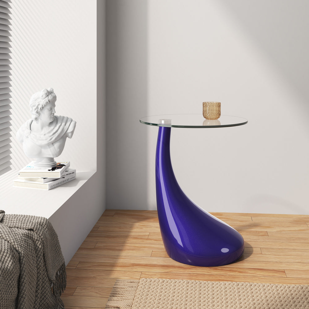 English Elm Lava Glass Top End Table with Curved Colorful ABS Base, Tempered Glass Accent for Living Room Purple B365S00140