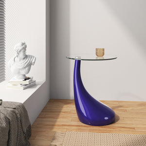 English Elm Lava Glass Top End Table with Curved Colorful ABS Base, Tempered Glass Accent for Living Room Purple B365S00140
