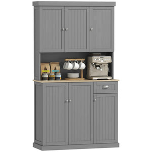 English Elm Light Blue Freestanding Pantry Cabinet with Glass Doors Drawers and Adjustable Shelves T3971S00060