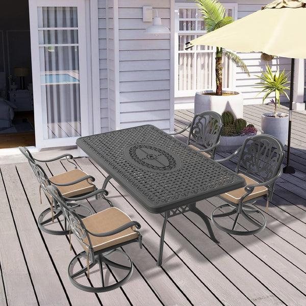 English Elm 5-Piece All-Weather Cast Aluminum Dining Set With 4 Swivel Chairs & Cushions For Stylish Outdoor Comfort W1710S00283