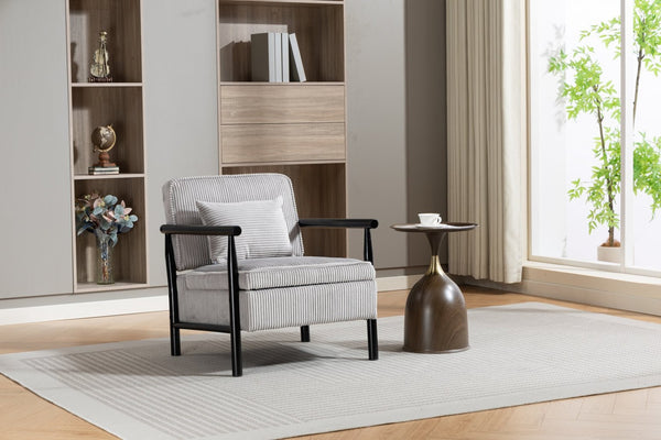 English Elm Storage Accent Chair Mid Century Wood Frame Upholstered Seat with Lumbar Cushion Antique Grey W2530P401448