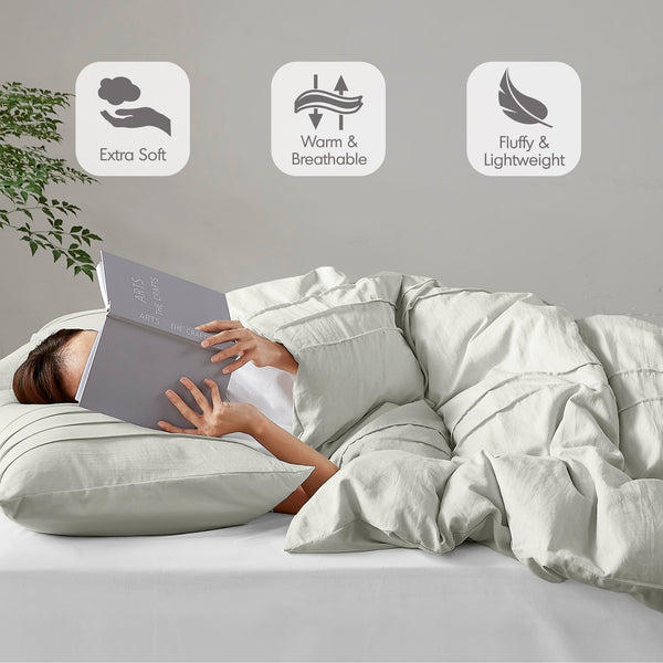 JLA Home Comfort Spaces - Soft Washed Pleated Duvet Cover Set delivers cloud-like comfort, OEKO-TEX safety, breathable microfiber, tailored grid pleat elegance Silver AM12-0428