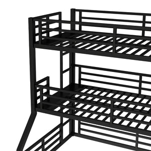 English Elm Twin Metal Triple Bunk Bed With Safety Guardrails - Heavy-Duty, Noise-Reduced Design In Black Finish P2 W1580S00177-GIGA