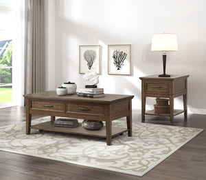 English Elm 1pc Walnut Birch Veneer End Table Dovetail Drawer Open Shelf Transitional Living Room B011P459336