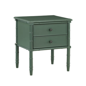 English Elm Emmett carved bamboo nightstand with 2 full‑extension drawers, brass knobs and floor‑protecting glides Antique Green B050P376942