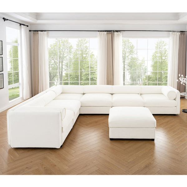 English Elm Large Modular Sectional Sofa with Chenille Comfort, Cylindrical Support, Storage & Easy Assembly White W714S01044