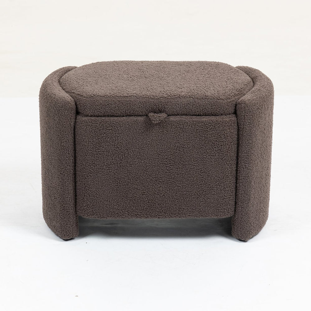 English Elm Mid Mid Century Modern Velvet Accent Chair with Wood Frame, Storage Ottoman, Cozy Reading Seat Brown W547P299475