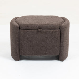 English Elm Mid Mid Century Modern Velvet Accent Chair with Wood Frame, Storage Ottoman, Cozy Reading Seat Brown W547P299475