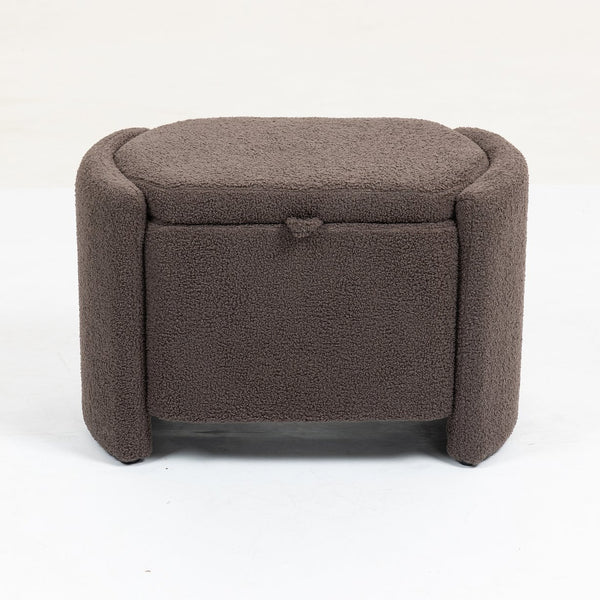 English Elm Mid Mid Century Modern Velvet Accent Chair with Wood Frame, Storage Ottoman, Cozy Reading Seat Brown W547P299475