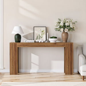 English Elm 62.99-inch Farmhouse Console Table Slim Entryway Sofa Accent with Rustic Wood Finish Walnut W1706P399684