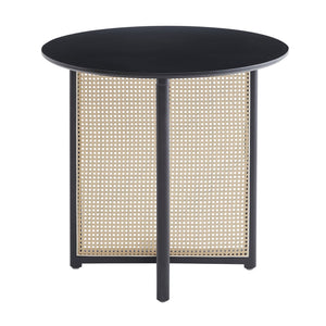 English Elm Black solid wood round table with rattan base, 31.5" diameter, 500 lb capacity, modern versatile dining centerpiece W2720P237621