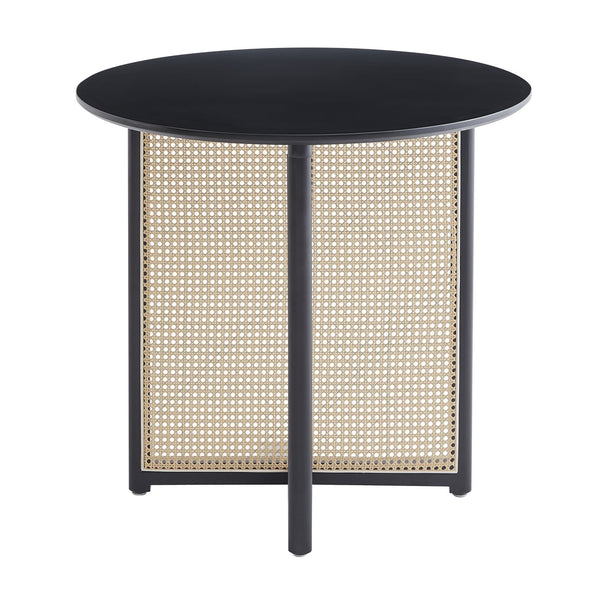 English Elm Black solid wood round table with rattan base, 31.5" diameter, 500 lb capacity, modern versatile dining centerpiece W2720P237621