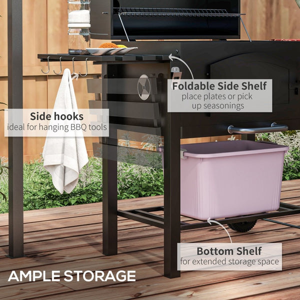 English Elm Outsunny Steel Offset Smoker Charcoal Grill Combo with Wheels and Dual Shelves W2225P174312