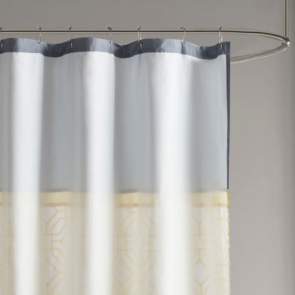 JLA Home 510 Design - Embroidered Modern Pintuck Shower Curtain with Microfiber Softness, Lined Privacy & Grey Yellow Accents 5DS70-0096