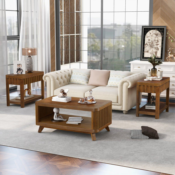 English Elm 25'' Rectangular Farmhouse End Table with Solid Pine Legs, Waterproof Veneer, Open Shelf, Rounded Corners, Easy Assembly, Rustic Walnut Finish W1202P177312