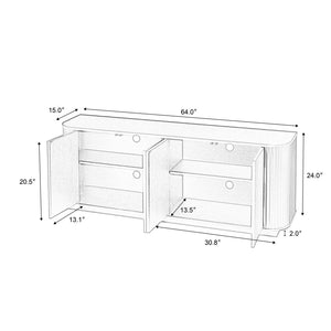 English Elm Sideboard Wave Front Buffet Cabinet with Push Open Doors and Matte Black Finish W1162P323741