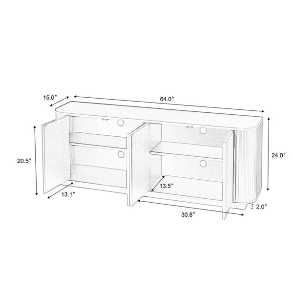 English Elm Sideboard Wave Front Buffet Cabinet with Push Open Doors and Matte Black Finish W1162P323741