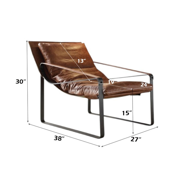English Elm Quoba Top Grain Leather Lounge Chair Iron Frame Low Profile Living Room Seat B2726P419520