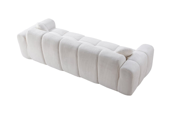English Elm 98.4" Corduroy Cloud Puff Sofa Vacuum Packed 4-seater Living Room Couch with Pillows White W5515P477281