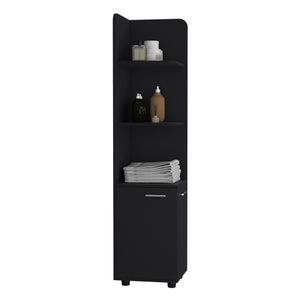 English Elm Corner Corner Cabinet 62H" Tall 3-Tier Open Shelf & 2-Door Black, Space-Saving Durable Storage B097P221673