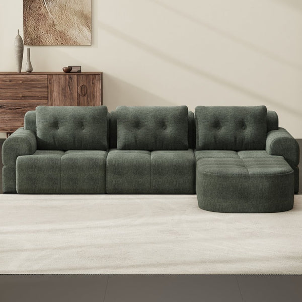 English Elm Modular Sectional Sofa with Chaise Full Foam Build Woven Fabric for Living Room Blackish Green W2379S00006