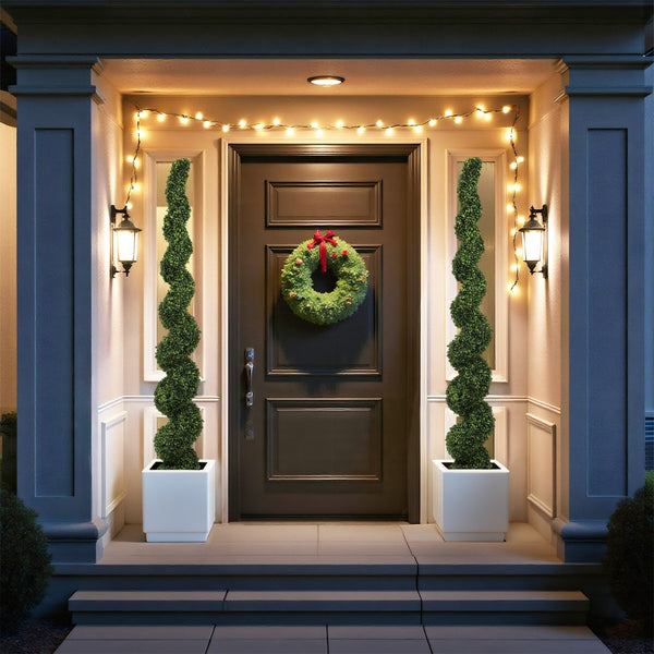 English Elm 7ft Spiral Faux Boxwood Topiary Uv Resistant Artificial Tree for Patio Entryway Decor W2945P389452